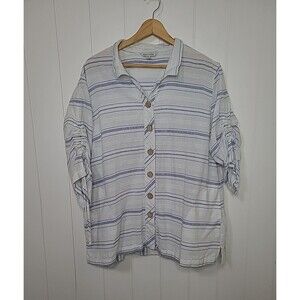 John Mark Top Womens Size XL Blue White Lagenlook Pockets Coastal Beach